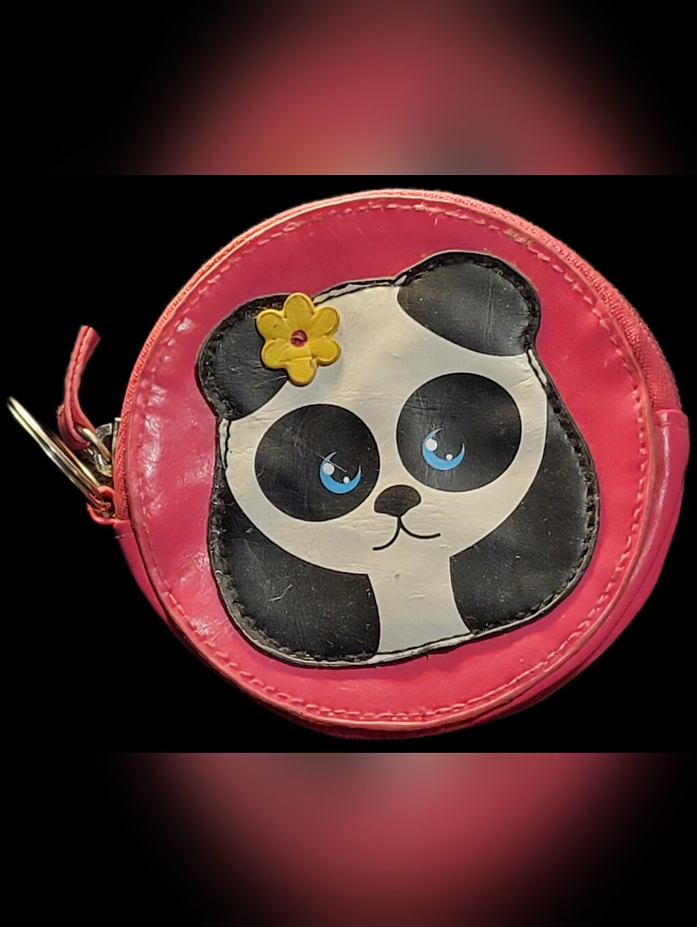 Pink Panda Coin Purse with Yellow Flower Accent